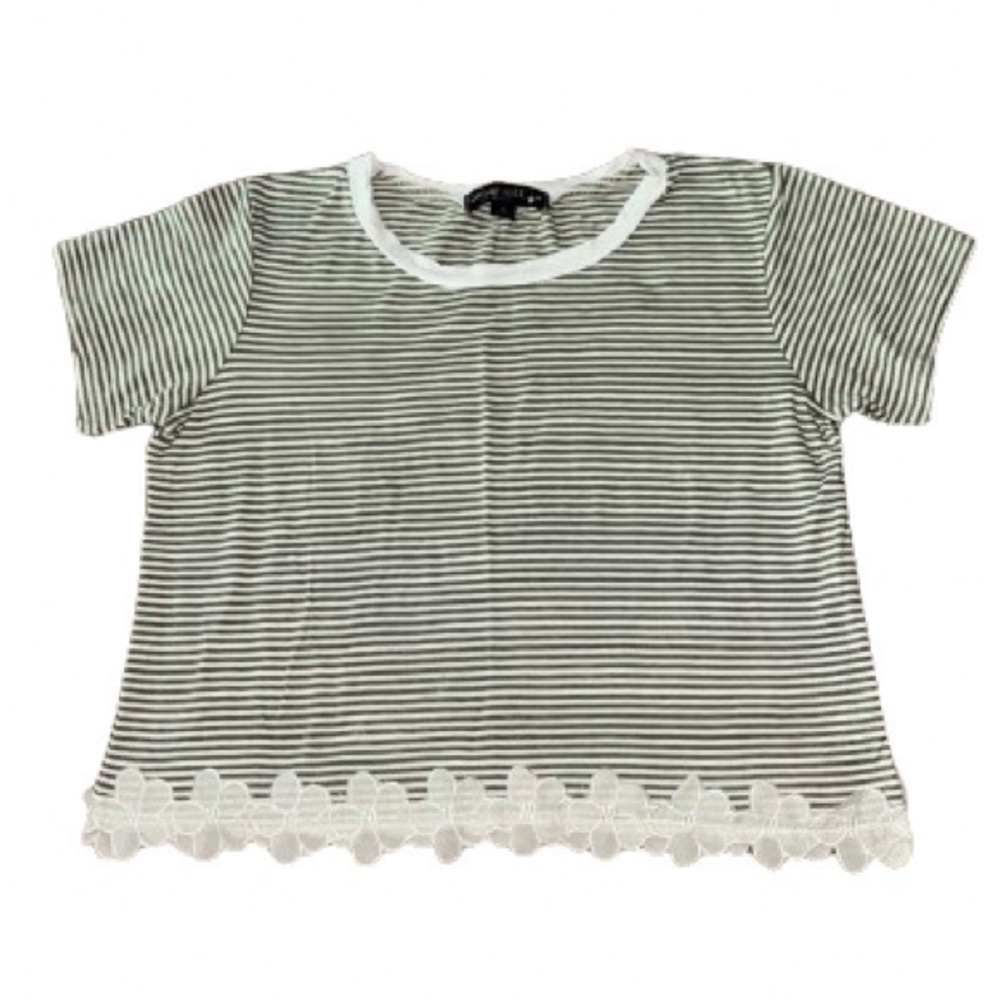 Living Doll Los Angeles striped short sleeve top w/ floral lace hem size S